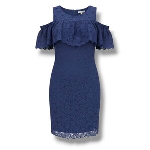 Ann Taylor Navy Blue Lace Cold Shoulder Dress – Size 12